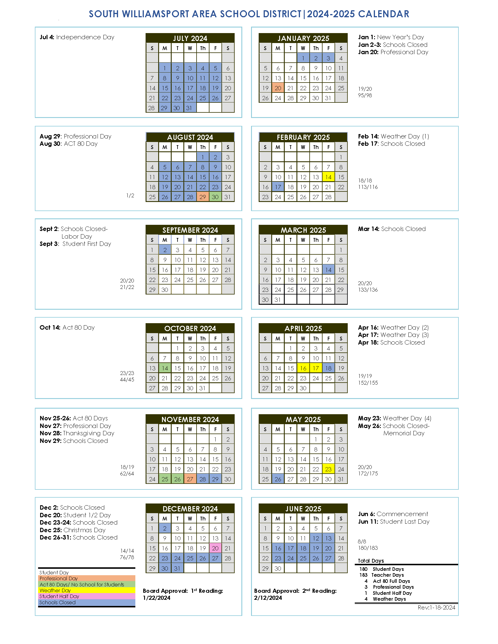 District Calendars South Williamsport Area School District